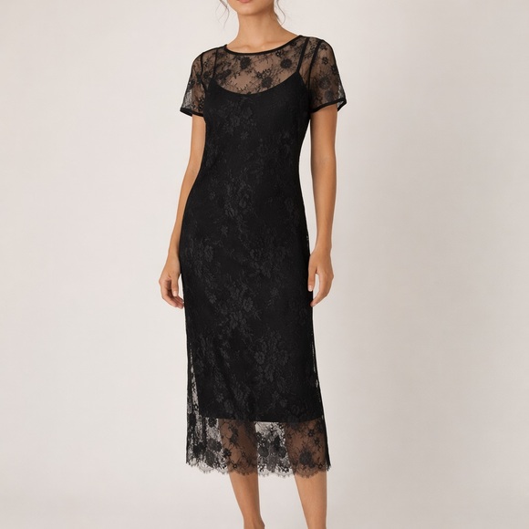 Xhilaration Other - Xhilaration Black Sheer Lace Midi Dress XS Floral Mesh Overlay